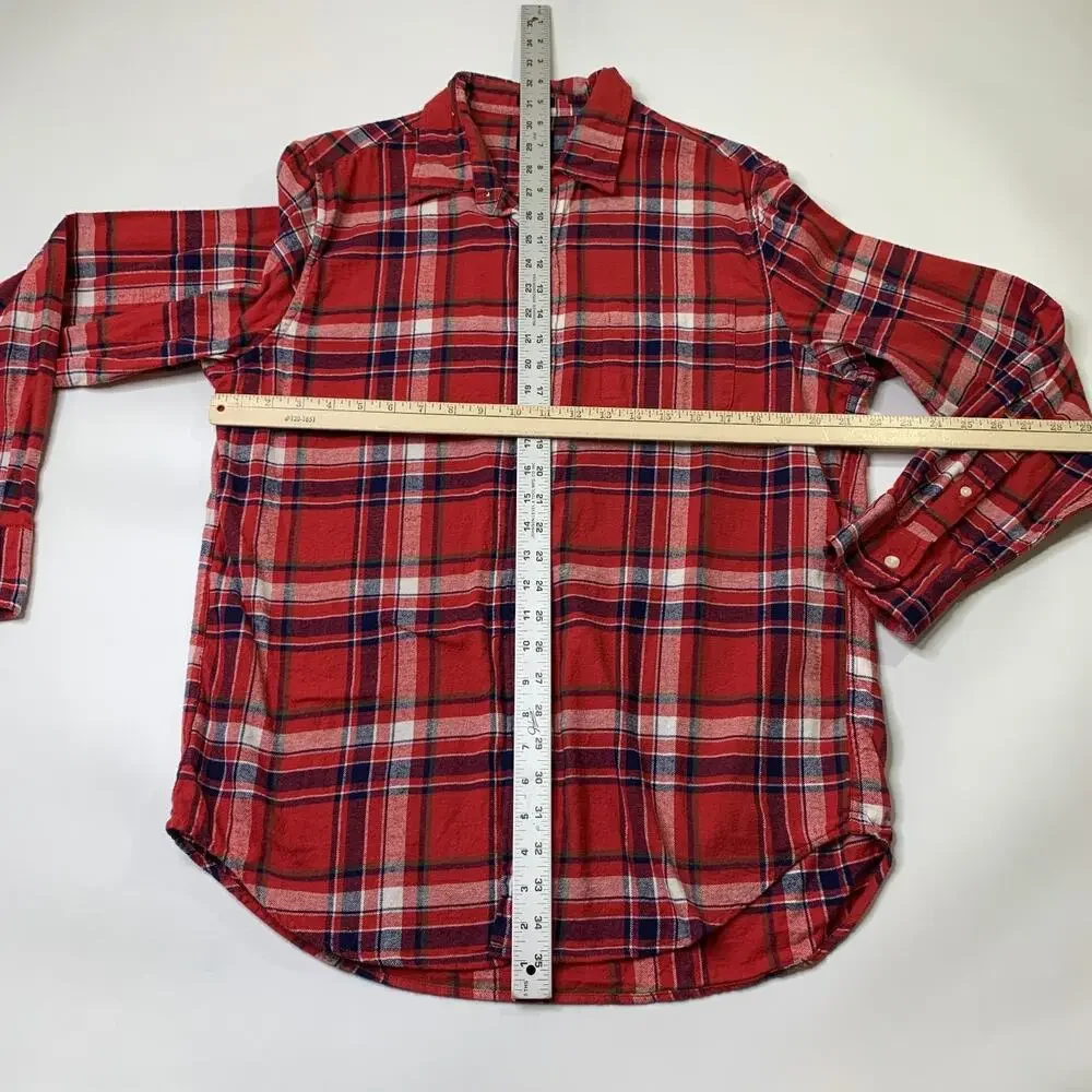 J Crew Shirt Mens L Large Classic Flannel Plaid Curved Shirttail Hem Button Up